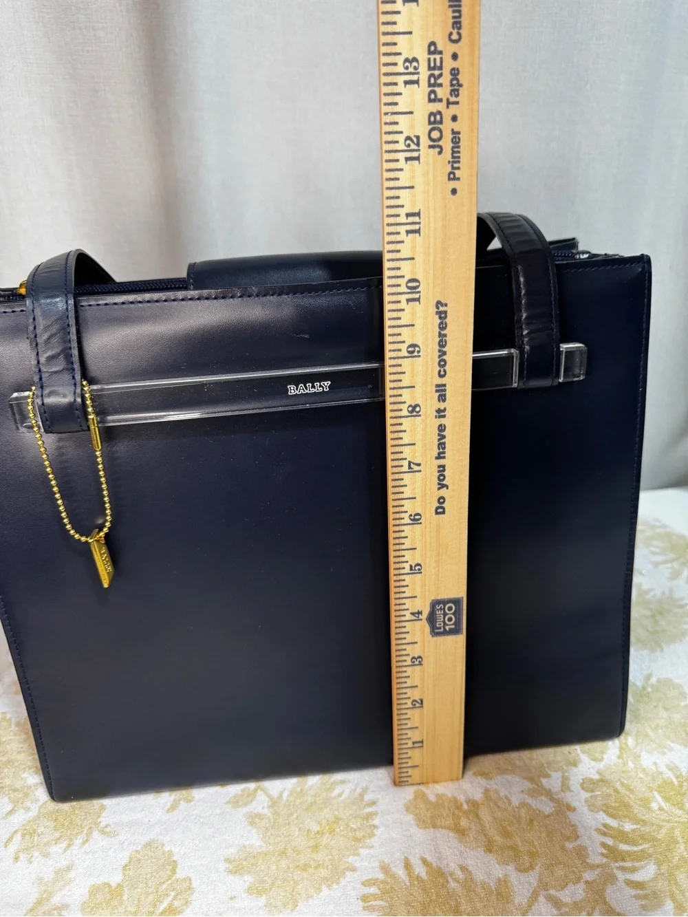 Bally Navy Leather Structured Satchel/Tote Gold Charm/Hardwares Made in Italy